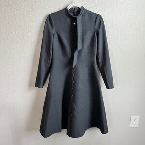 Rickie Freeman Teri Jon Gray A-Line Dress Women's 4 Long Sleeves Neck Bow Classy